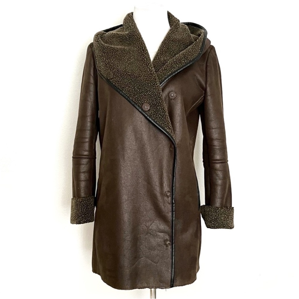 Sam Edelman Brown Shearling-Lined Women's Sydney Faux Leather Coat Sz M